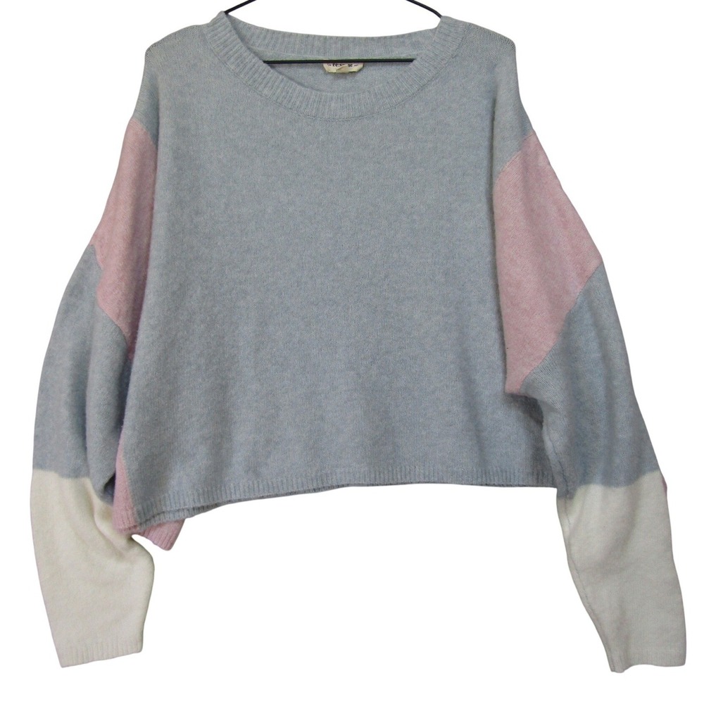 ee:some Sweater‎ Womens Medium Blue Pink White Good Colorblock Oversized Cropped